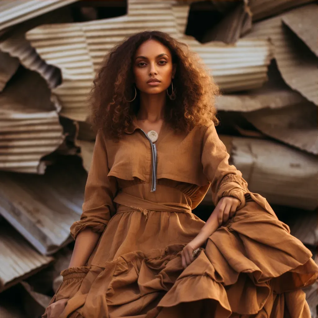 Sustainable fashion editorial scene with eco-friendly designs and earthy tones - Image 3