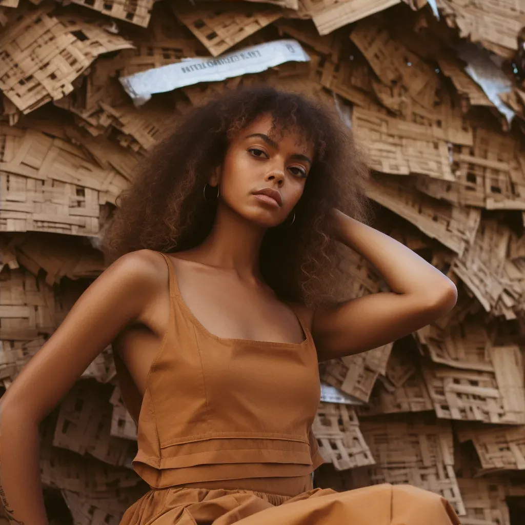 Sustainable fashion editorial scene with eco-friendly designs and earthy tones - Image 4