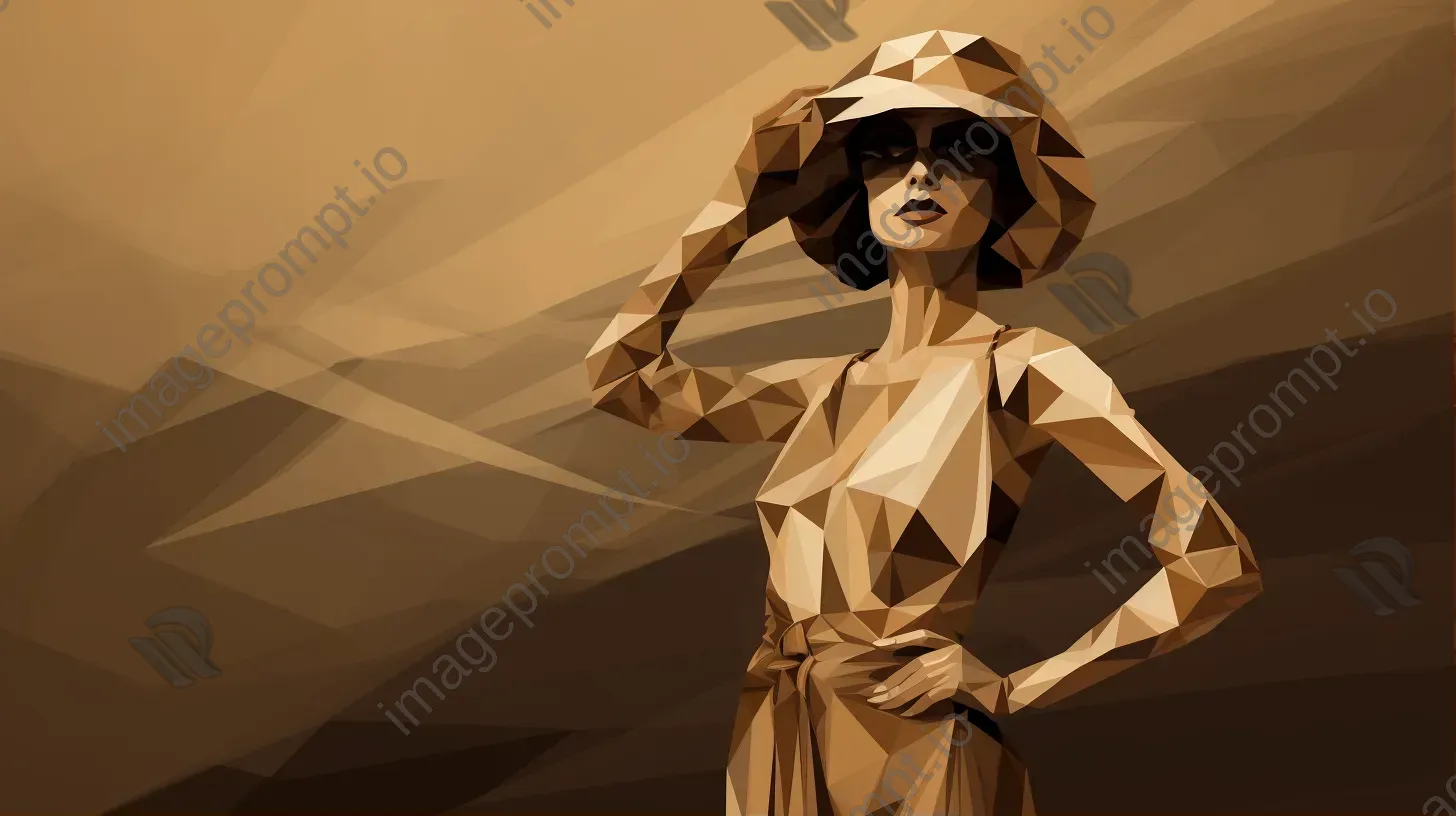 Low poly portrait of a vintage fashion model in sepia tones - Image 1