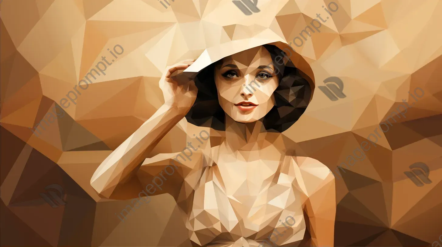 Low poly portrait of a vintage fashion model in sepia tones - Image 2
