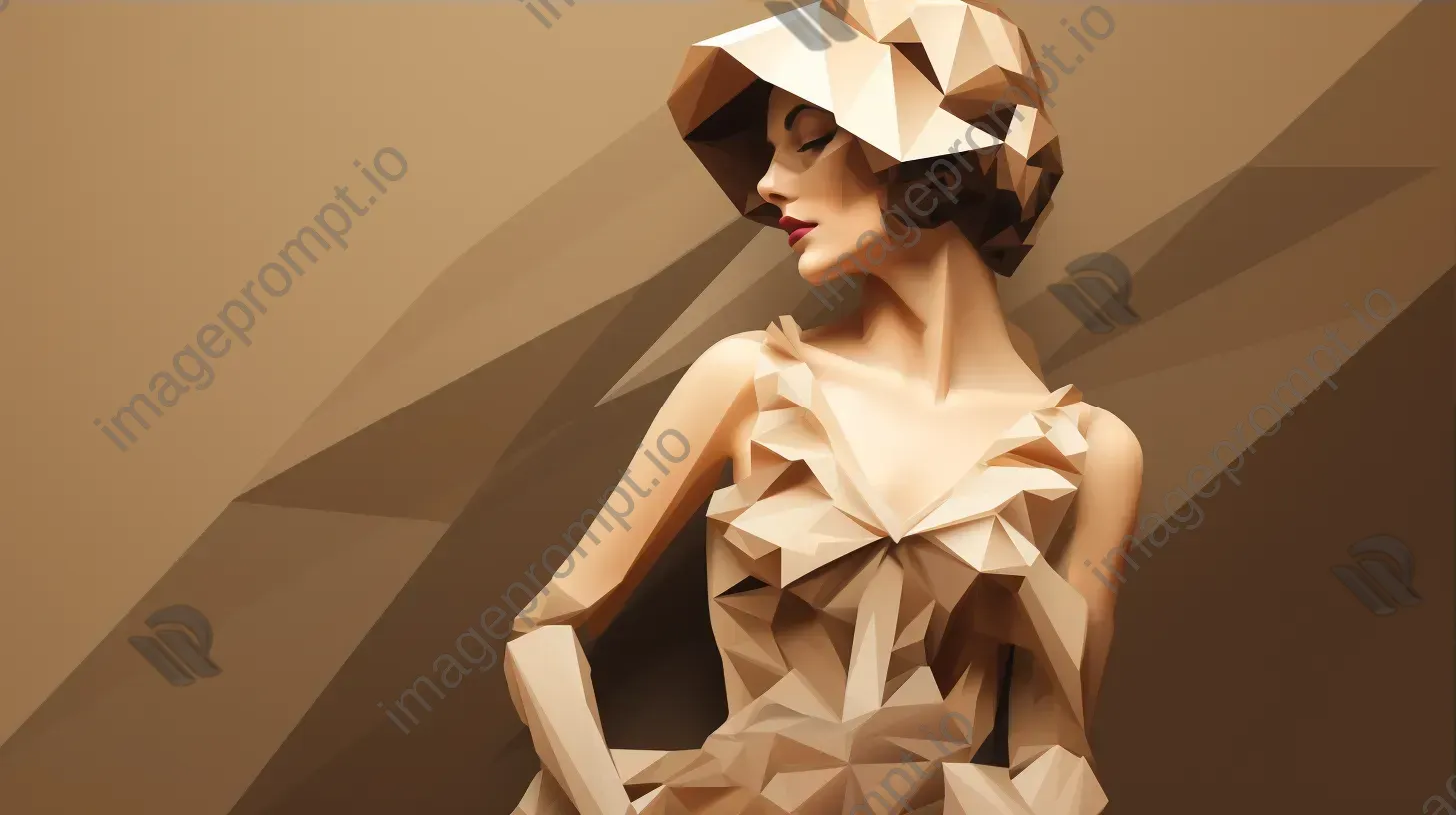 Low poly portrait of a vintage fashion model in sepia tones - Image 3
