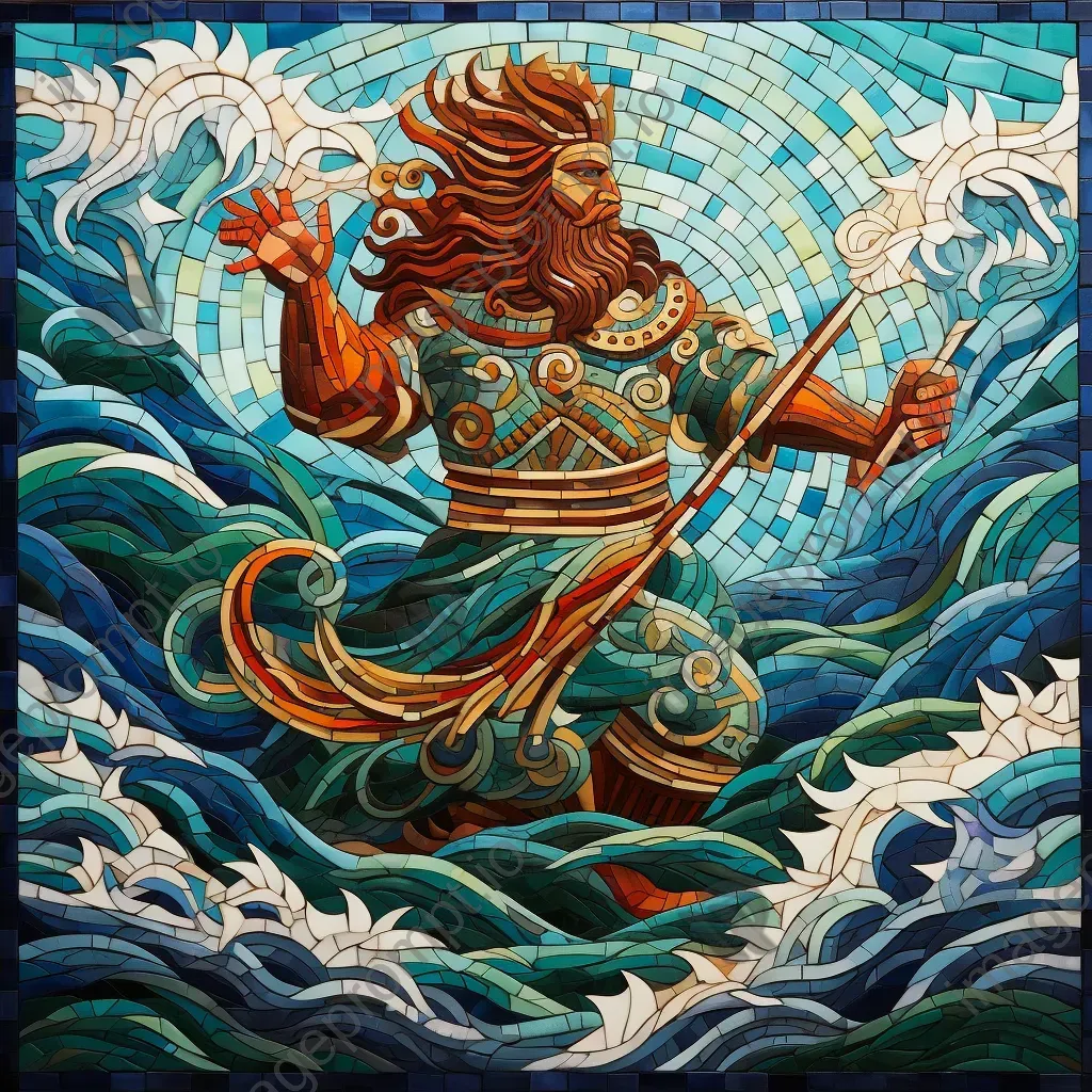 Mosaic artwork featuring a Mesoamerican deity controlling sea currents - Image 4