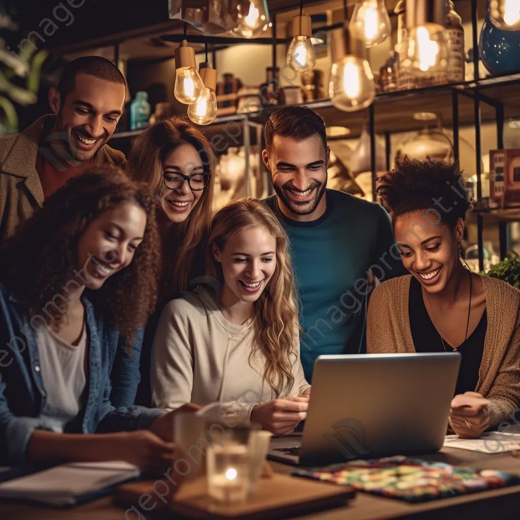 Friends shopping online together in a coffee shop - Image 4