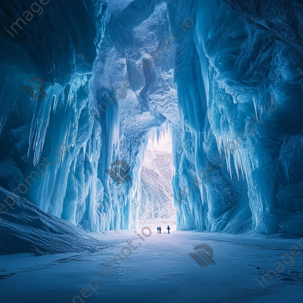 Ice cathedral inside a glacier with towering spires and blue lighting - Image 1