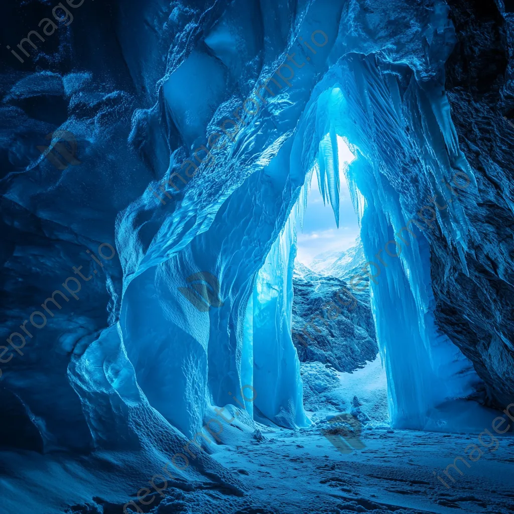 Ice cathedral inside a glacier with towering spires and blue lighting - Image 3