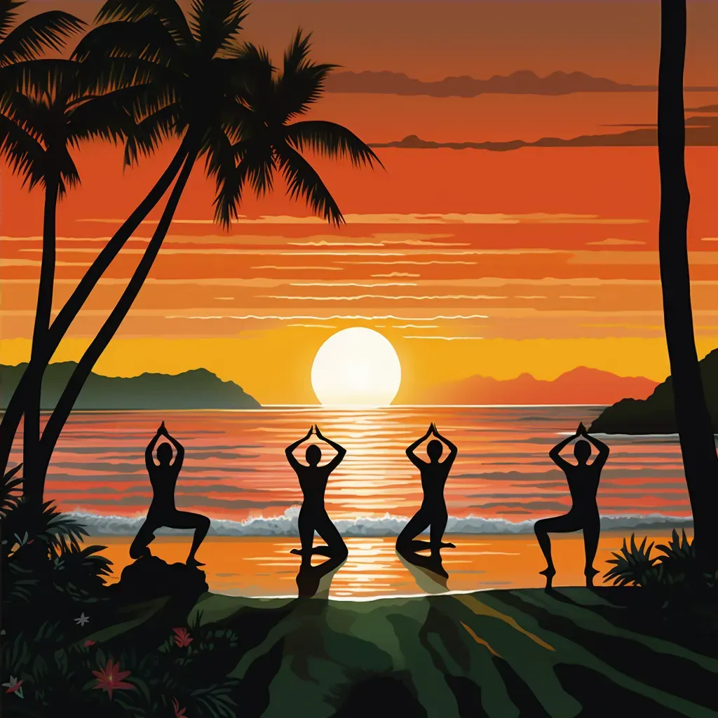 Image of group yoga session on serene beach at dawn - Image 4