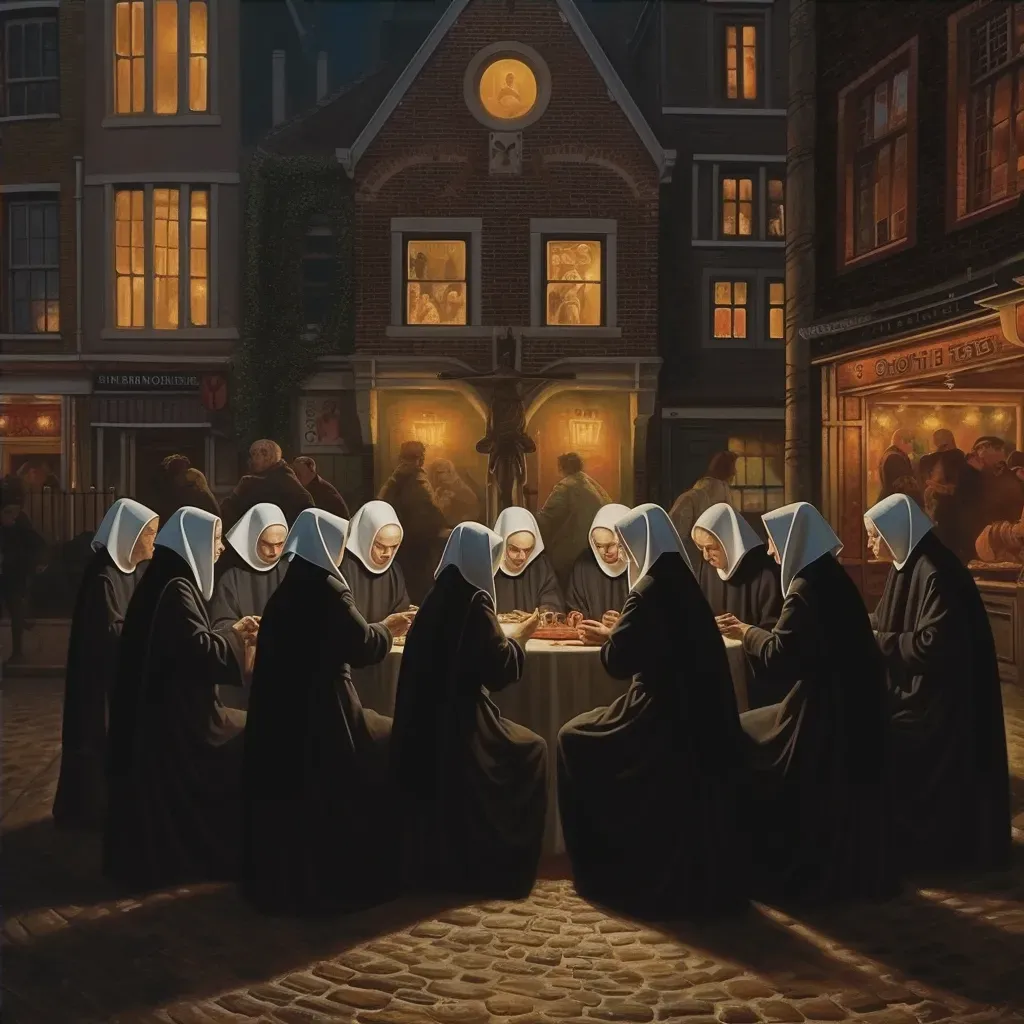 Image of nuns praying with pub in the background - Image 4