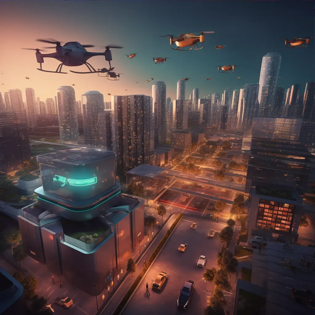 Illustration of a futuristic city with autonomous cars and drones - Image 3