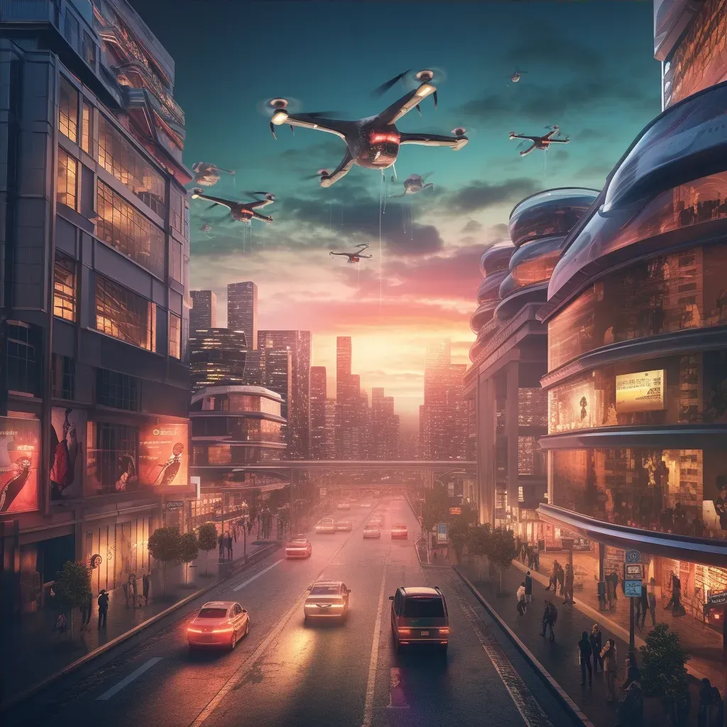 Illustration of a futuristic city with autonomous cars and drones - Image 4