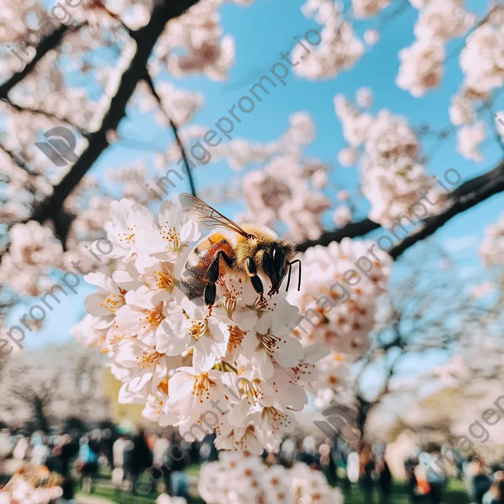 Bee pollinating cherry blossoms on a sunny day - Image 2