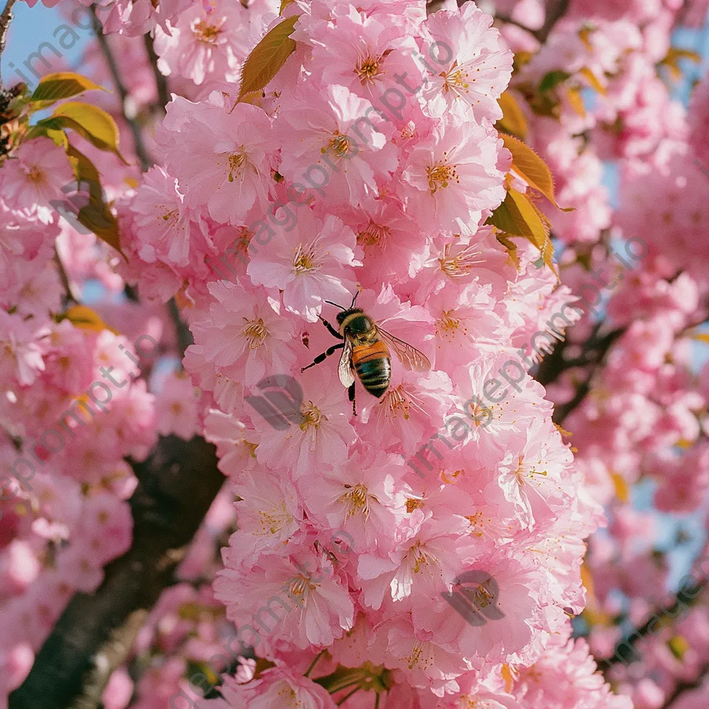 Bee pollinating cherry blossoms on a sunny day - Image 3