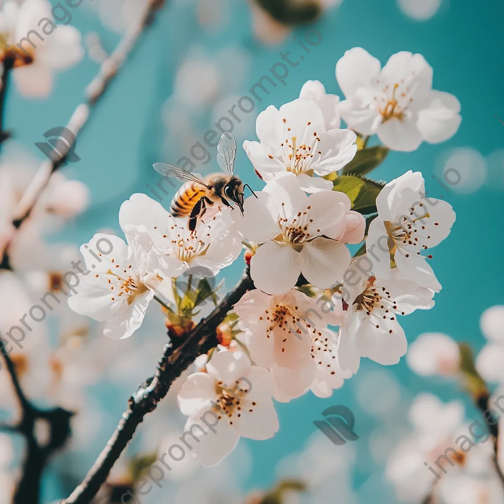 Bee pollinating cherry blossoms on a sunny day - Image 4