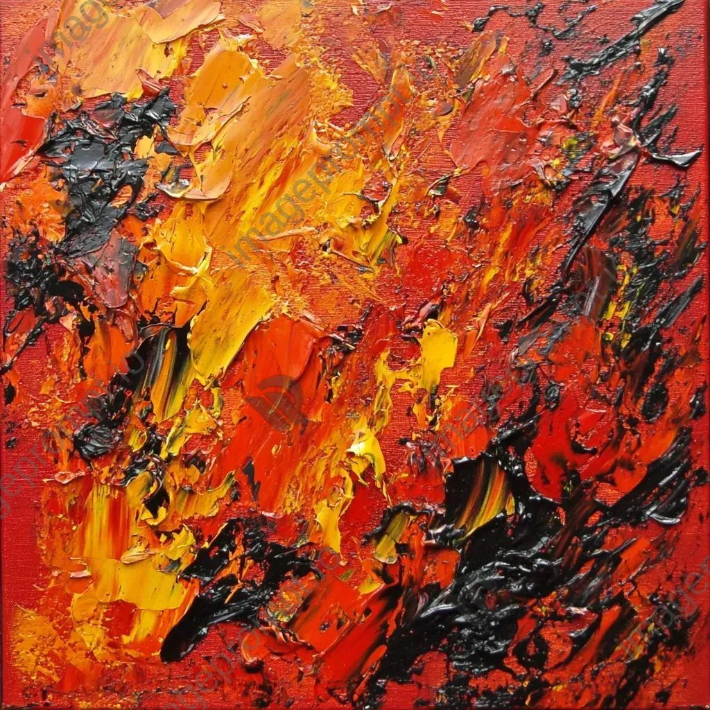 Abstraction of chaos in bold, fiery shades using impasto technique - Image 1