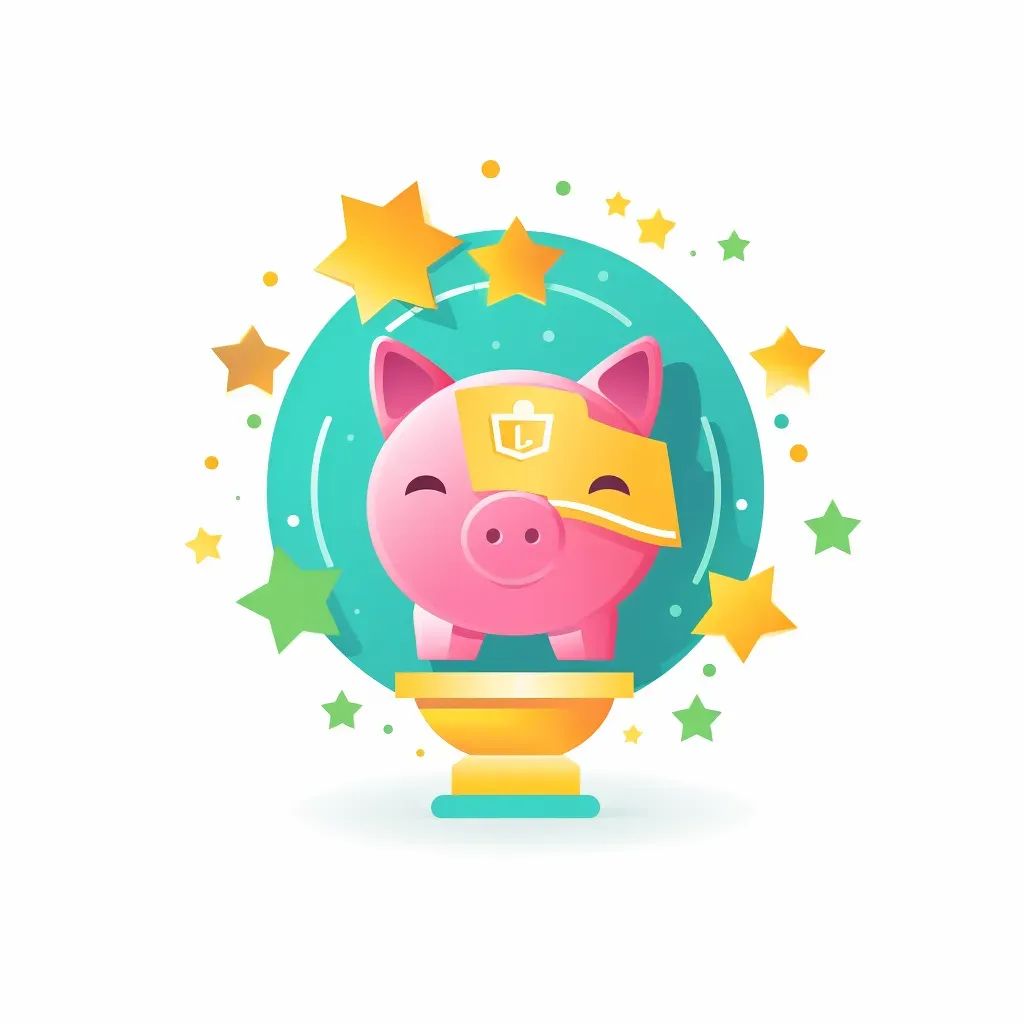 Colorful gamified savings logo with trophy icon and piggy bank on a white background - Image 3