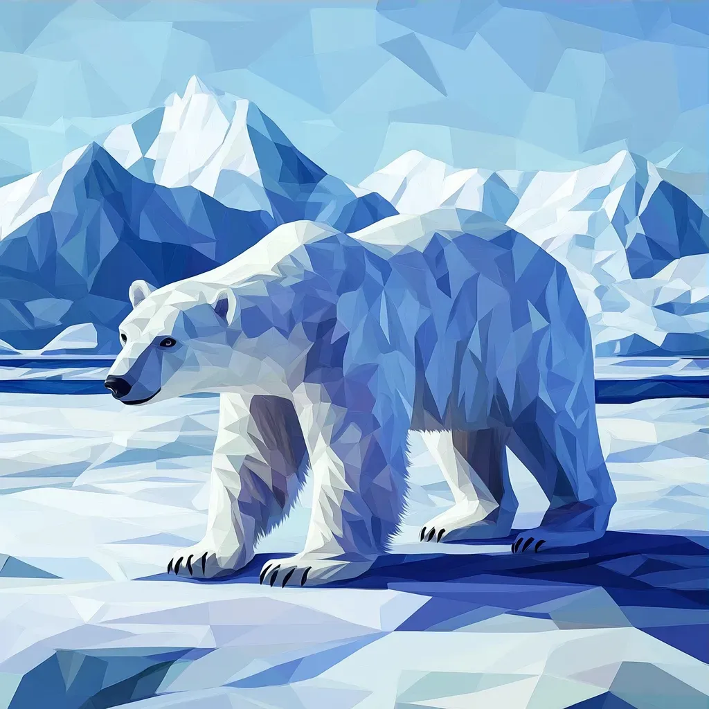 Cool hues of low poly polar bear in a snowy winter landscape - Image 3