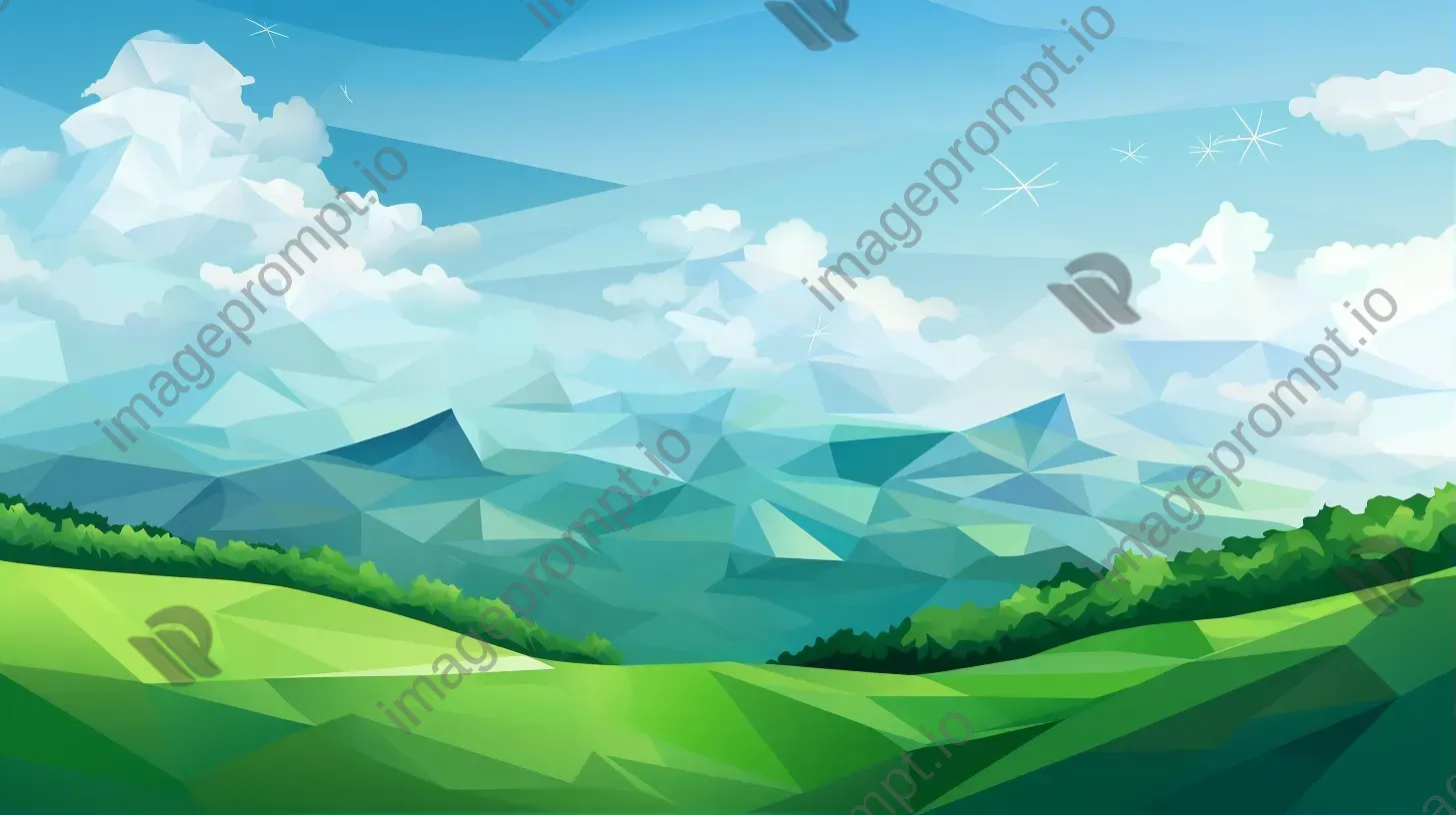 Polygonal depiction of a grassy hill under a cloudy sky - Image 1