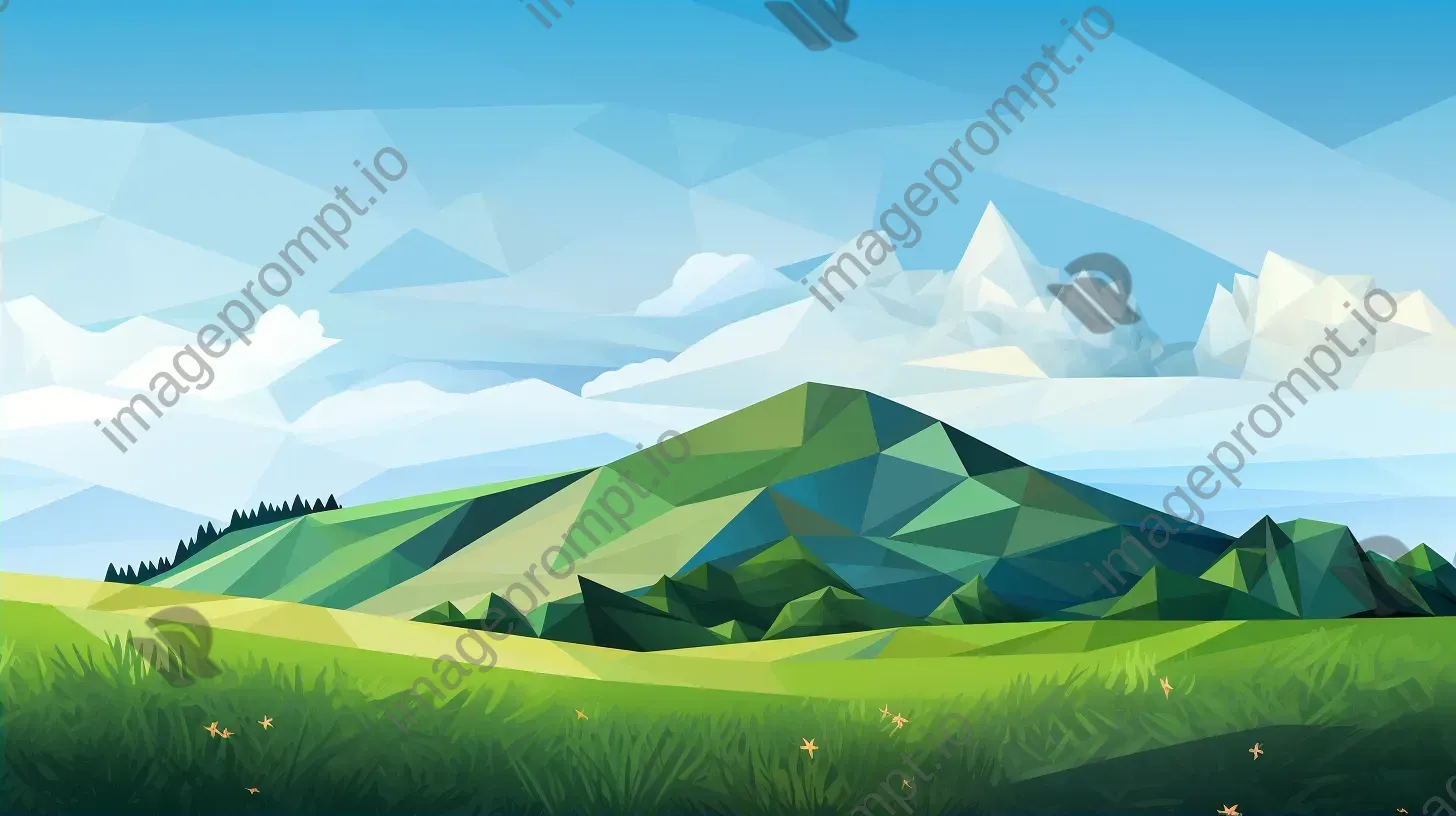 Polygonal depiction of a grassy hill under a cloudy sky - Image 2