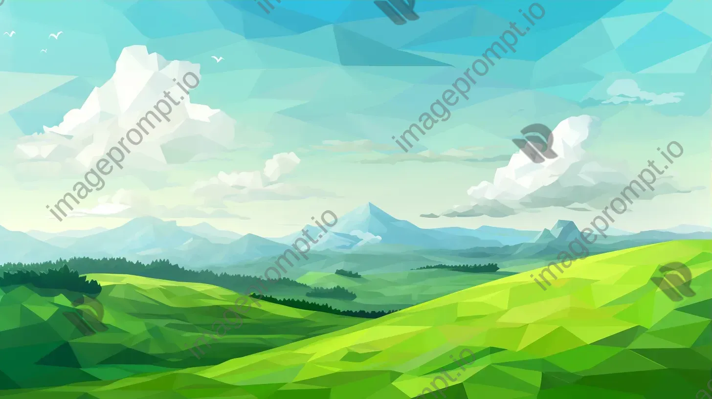 Polygonal depiction of a grassy hill under a cloudy sky - Image 3