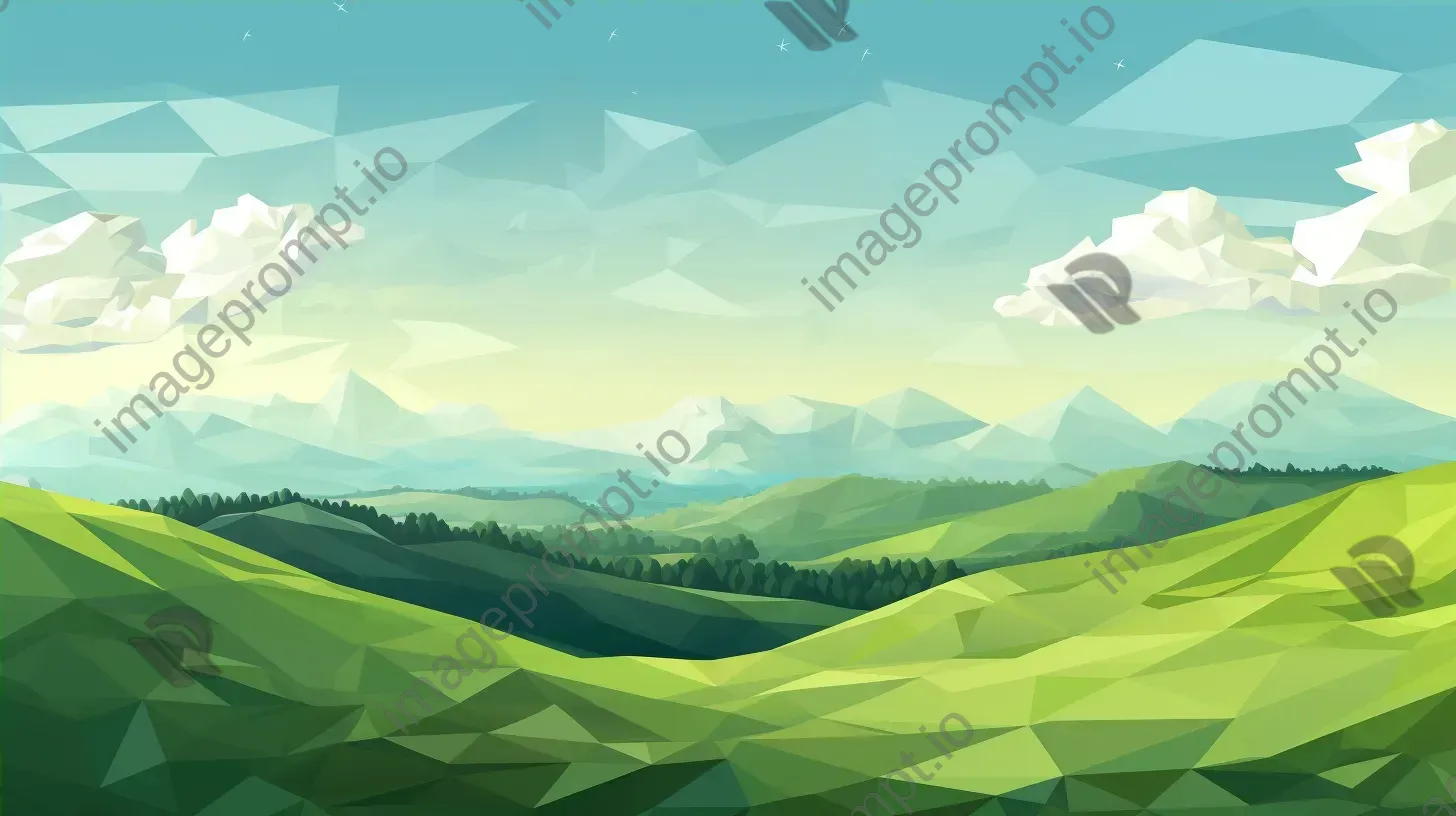 Polygonal depiction of a grassy hill under a cloudy sky - Image 4