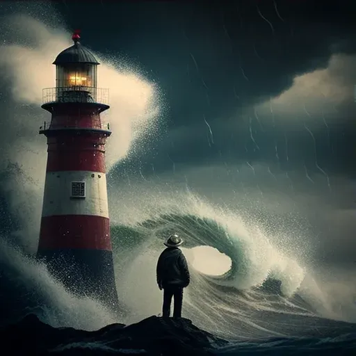 Lighthouse keeper watching ship in perilous storm - Image 3