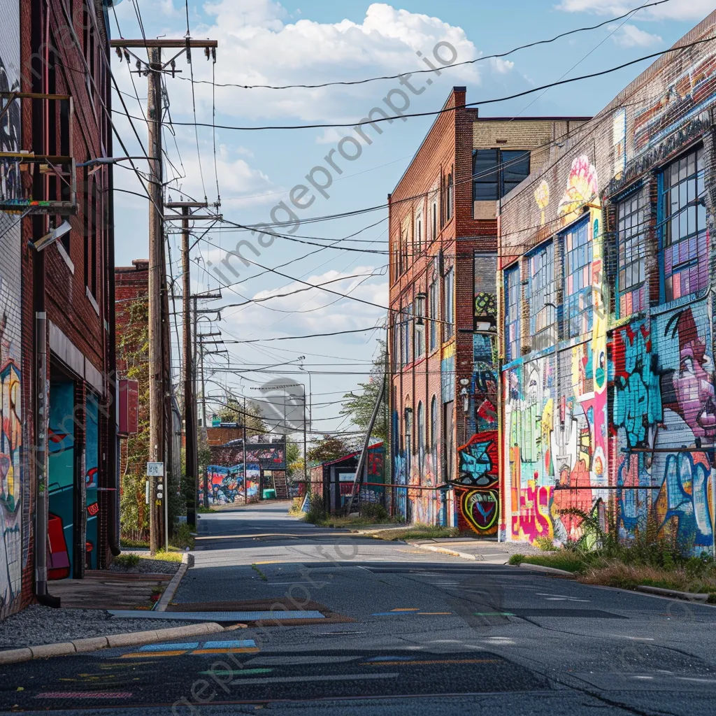 Vibrant street view of an industrial neighborhood with murals - Image 4