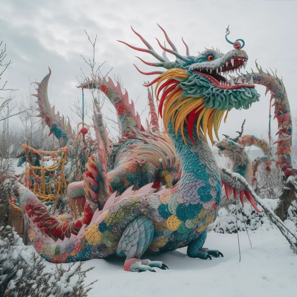 Chinese dragon and Norse Vikings in snow-covered landscape - Image 4