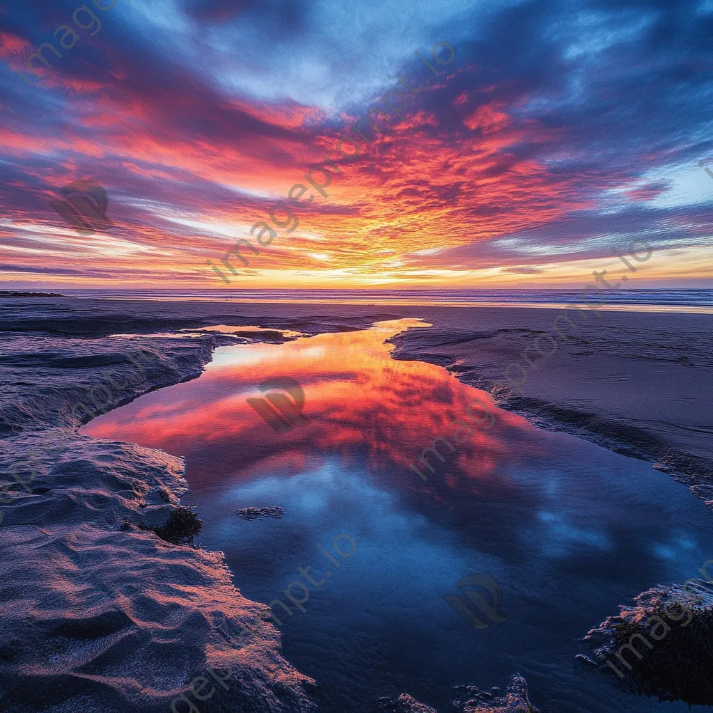 Sunset reflected in tide pools at coastal dunes - Image 2