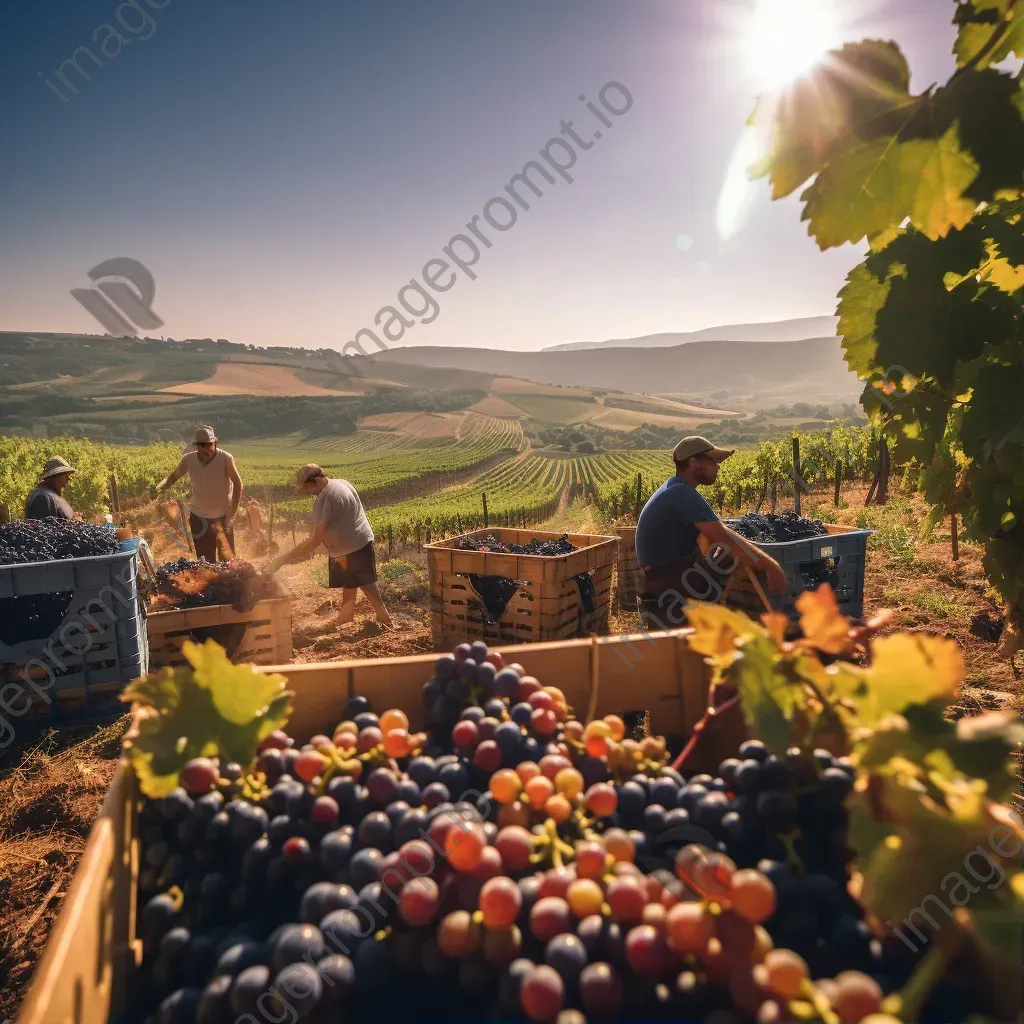 Sunny day in the vineyard during harvest season with ripe grapes - Image 1