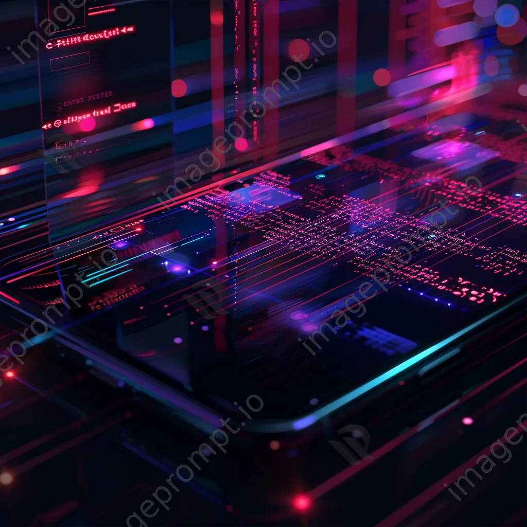 Abstract representation of flowing code and software icons. - Image 3