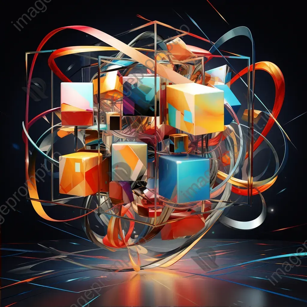 Cubist rendering of a 4D hypercube object unfolded in 3D space - Image 2