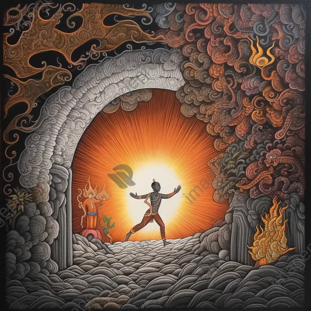 Person stepping through a glowing portal from grayscale world into colorful realm - Image 1