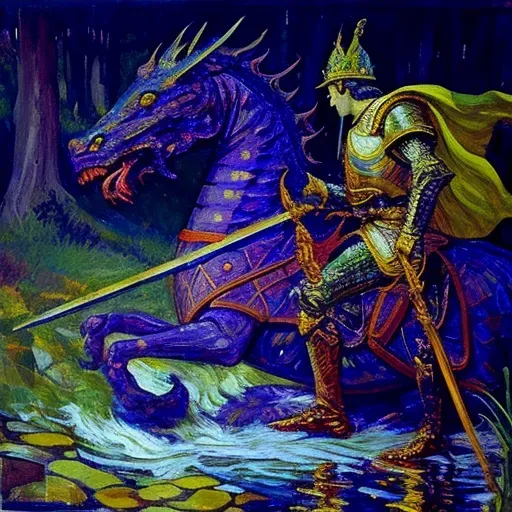 Image of a knight in armor facing a dragon, symbolizing courage - Image 4