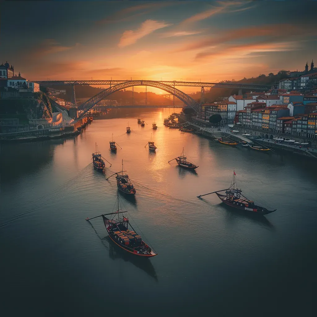 Colorful Portuguese Fishing Boats on Douro River