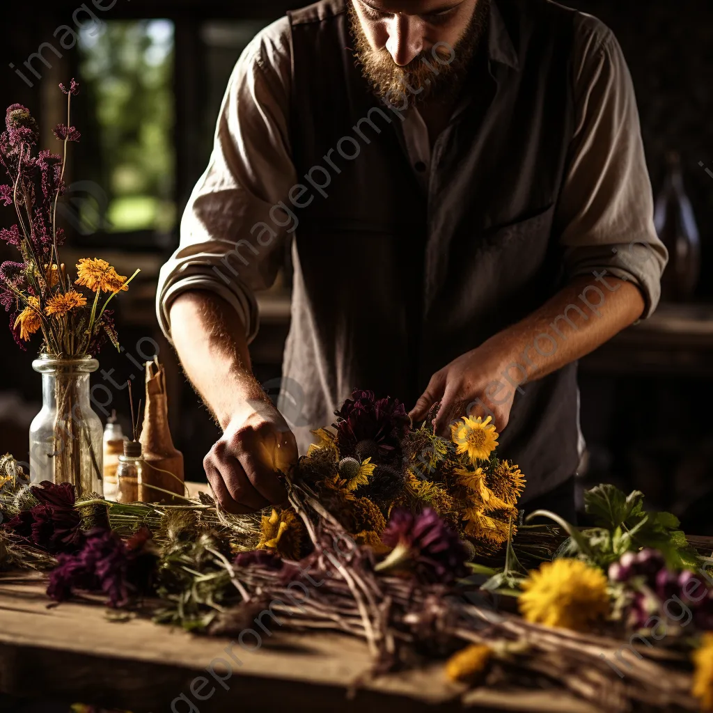 Craftsperson creating natural dyes from hedgerow plants - Image 1