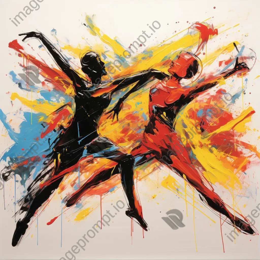 Dynamic colour splashes depicting an energetic dance-off with dancers as vibrant streaks - Image 1