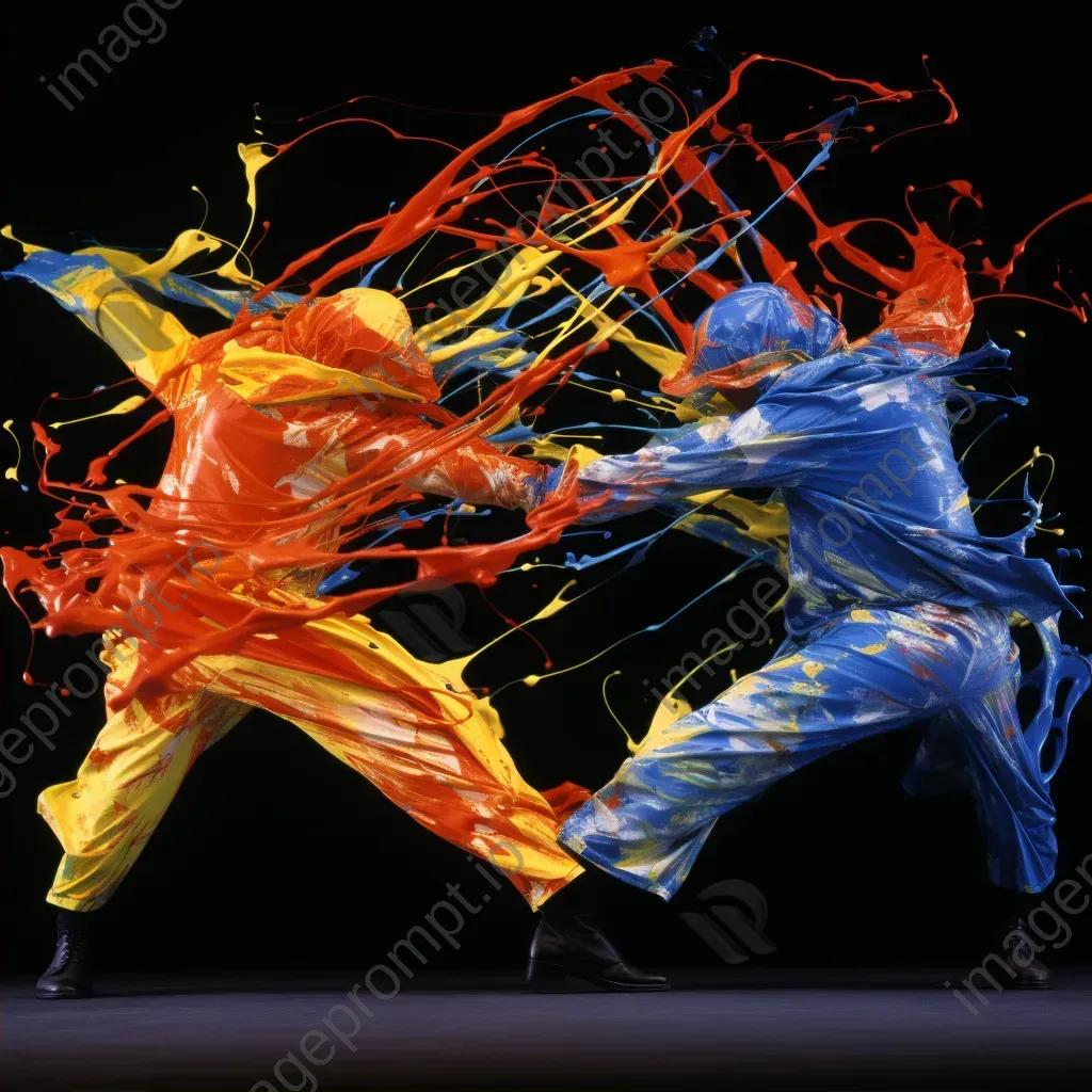 Dynamic colour splashes depicting an energetic dance-off with dancers as vibrant streaks - Image 2