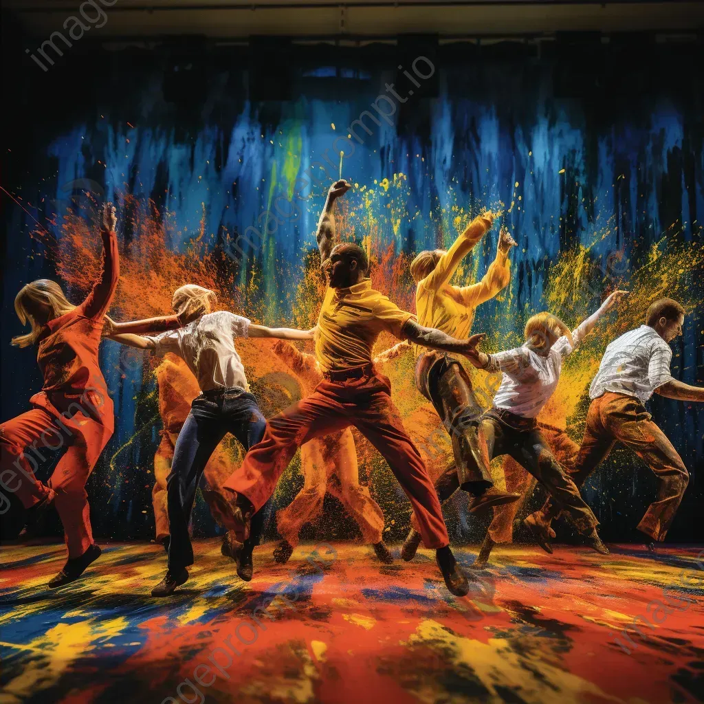 Dynamic colour splashes depicting an energetic dance-off with dancers as vibrant streaks - Image 4