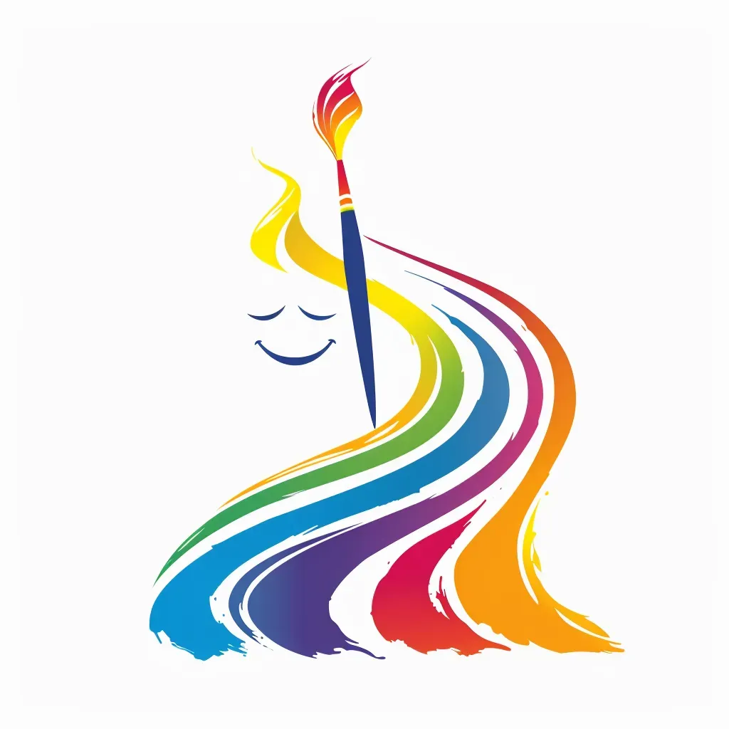 Logo with a colorful paintbrush making a rainbow path, leading to a smiling face. - Image 1