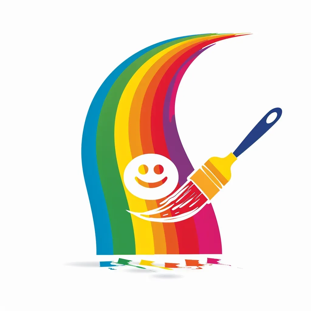 Logo with a colorful paintbrush making a rainbow path, leading to a smiling face. - Image 4