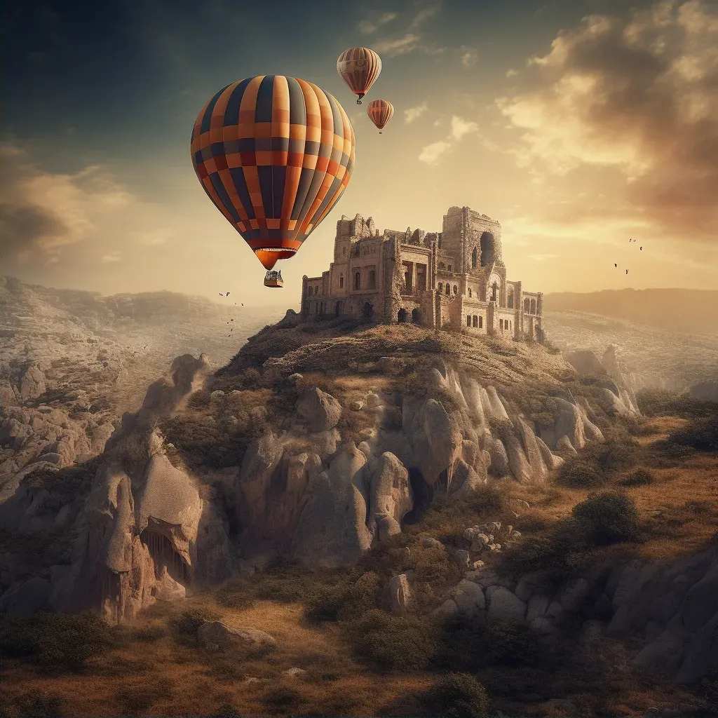 Hot Air Balloon Over Ancient Ruins - Image 2