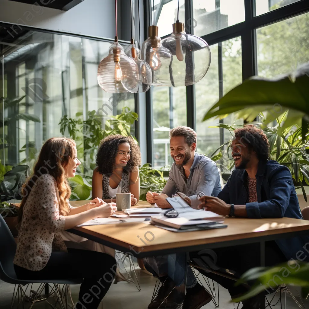 Diverse team collaborating in a modern office with natural light - Image 1