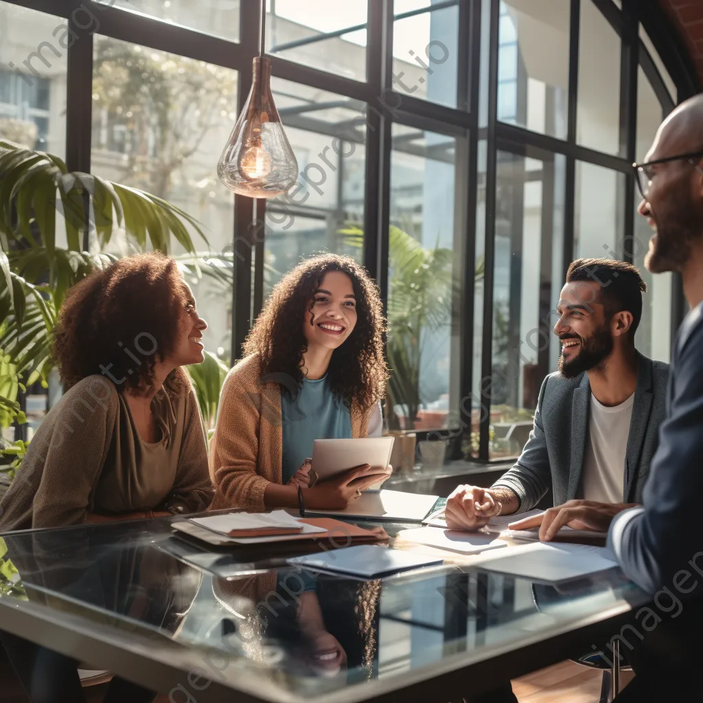 Diverse team collaborating in a modern office with natural light - Image 4