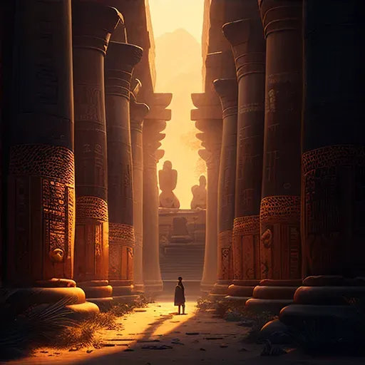 Ancient Egyptian Temple at Sunset