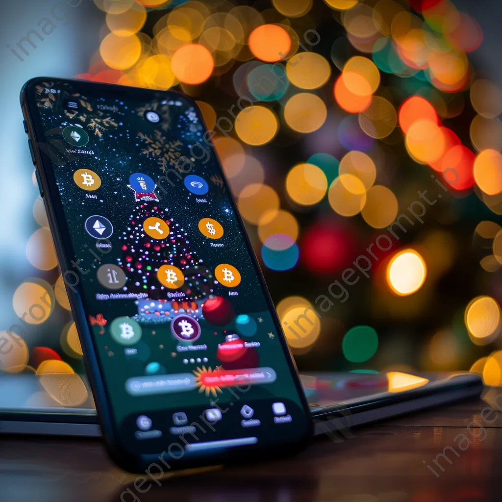 Smartphone screen displaying digital wallet app in a festive setting for easy cryptocurrency transactions. - Image 1