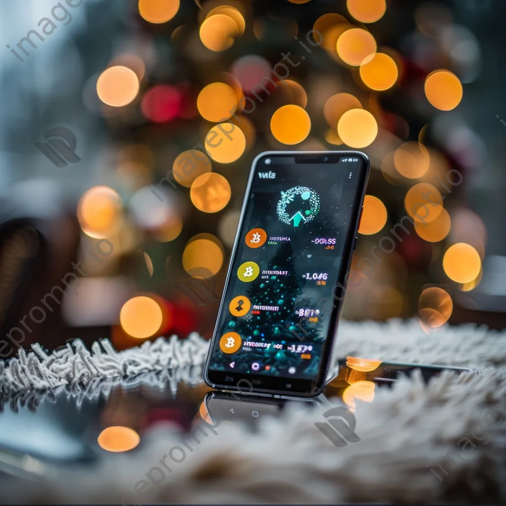 Smartphone screen displaying digital wallet app in a festive setting for easy cryptocurrency transactions. - Image 3