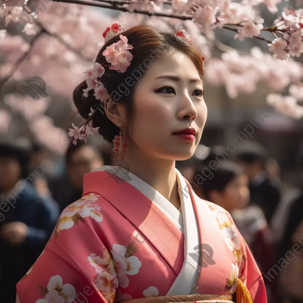 Japanese Cherry Blossom Festival with sakura trees and kimono-clad performers - Image 2