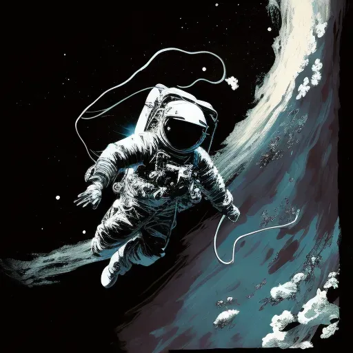 Astronaut floating in space tethered to a distant spaceship - Image 3