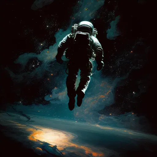 Astronaut floating in space tethered to a distant spaceship - Image 4