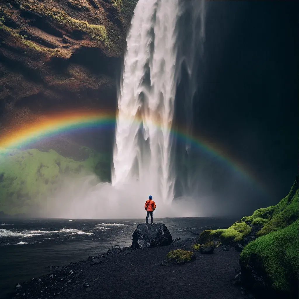 A person admiring a rainbow over a waterfall - Image 3