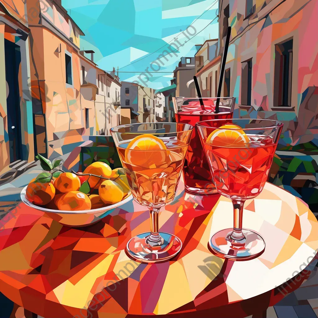 An Italian aperitivo hour in low poly style, reflecting the colors of Pop Art - Image 1